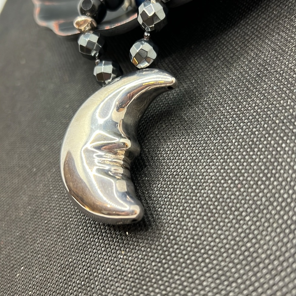 Stunning 925 Sterling Silver Moon pendant on Long Handmade Gemstone Necklace - Picture 4 of 10